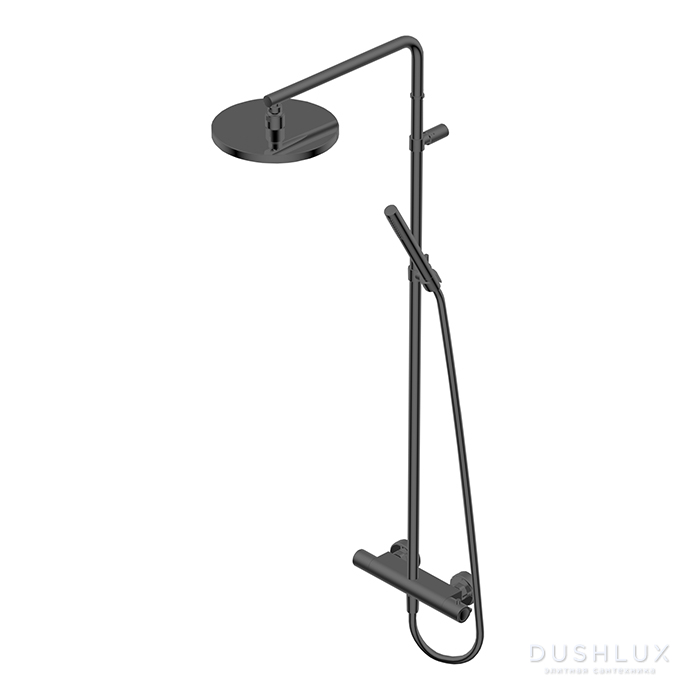 Фото Ritmonio Shower column sets Душевая стойка, с термостатическим смесителем верхним душем из латуни D-20см., ручным душем, цвет: Brushed Black Chrome