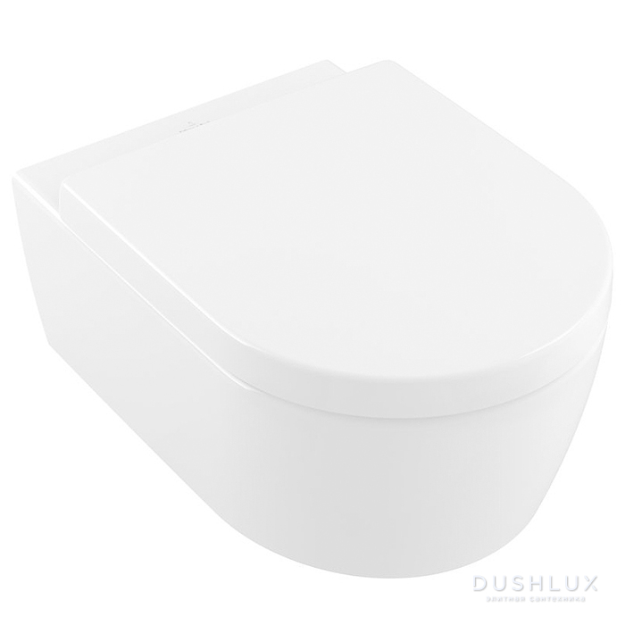Фото Villeroy&Boch Avento Унитаз 37x31см., подвесной, безободковый, с гориз. выпуском, с сиденьем микролифт, цвет: альпийский белый
