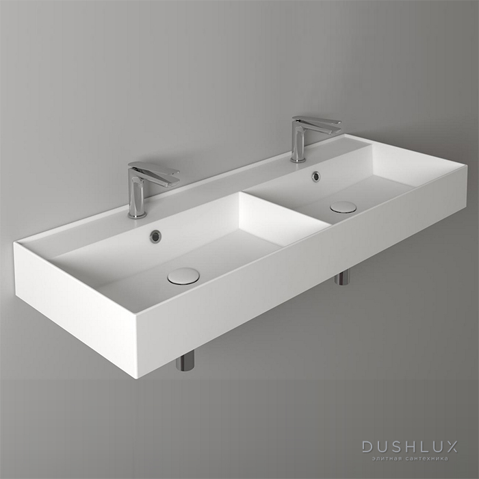 Фото Simas Agile Раковина 121x46 см, 2 отв., цвет: белый