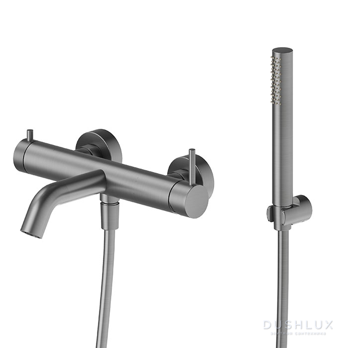 Фото Newform X-Steel 316 Смеситель для ванны, настенный, с ручным душем, цвет: PVD Br. Gun Metal