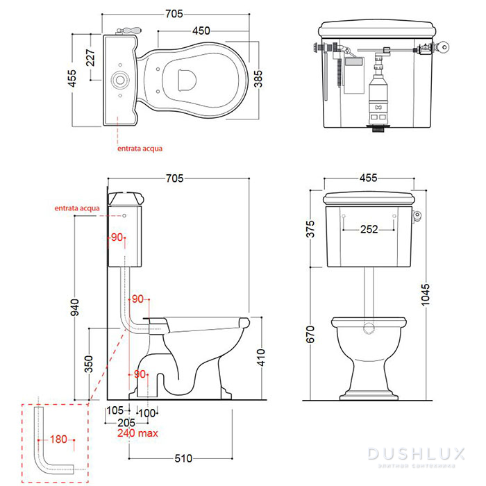 Kerasan Retro Унитаз напольный 72х38.5см, слив в пол, цвет: белый/хром ...