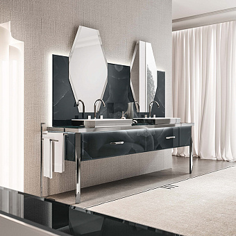 VITAGE milldue edition HILTON 06 Комплект мебели 226х56х77 см, напольный, 2 раковины, 2 зеркала, с подсветкой, цвет: стекло onice smoke