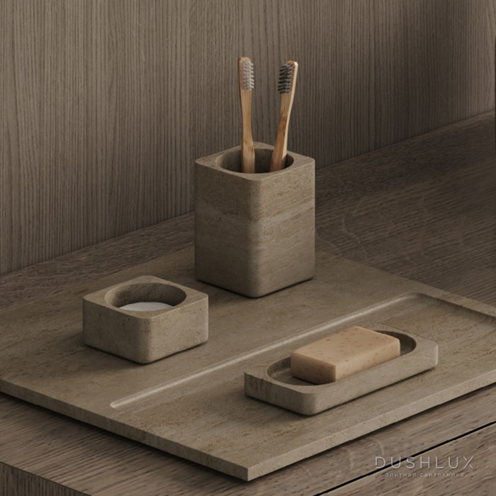 Фото Dea Design Marble Стакан настольный, 8x8xh10.4cм., из мрамора, цвет: Travertine
