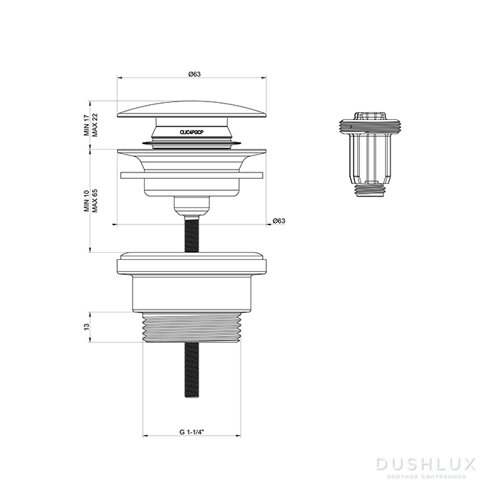 Gessi 316 Донный клапан нажимной “Stop&Go”, для раковин без перелива ...