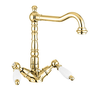 Emmevi Deco Ceramic Смеситель для раковины (излив 19 см), с донным клапаном, цвет: золото