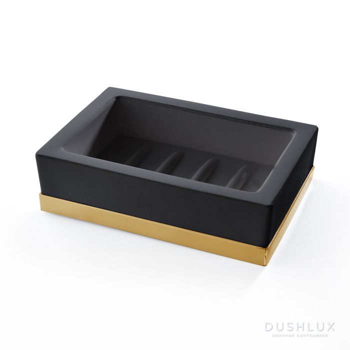 Фото 3SC Mood Deluxe Black Мыльница настольная, композит Solid Surface, цвет: чёрный матовый/золото 24к.