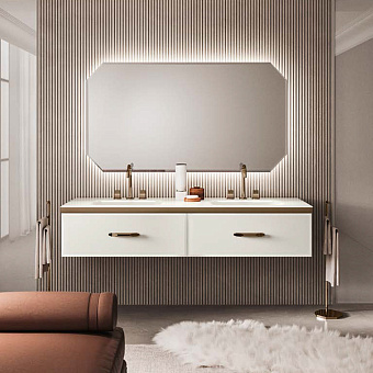 VITAGE milldue edition HILTON 07 Комплект мебели 90х55х31 см, подвесной, 2 раковины, зеркало, с подсветкой, цвет: стекло riso acidato