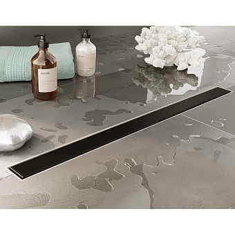 Plumberia Selection Трап душевой PS MODULAR 4x80см., 2устор. накладка из нерж. стали, комбинир. затвор с горизонт. выпуском Ду 50мм., 40л/мин., цвет: черный матовый