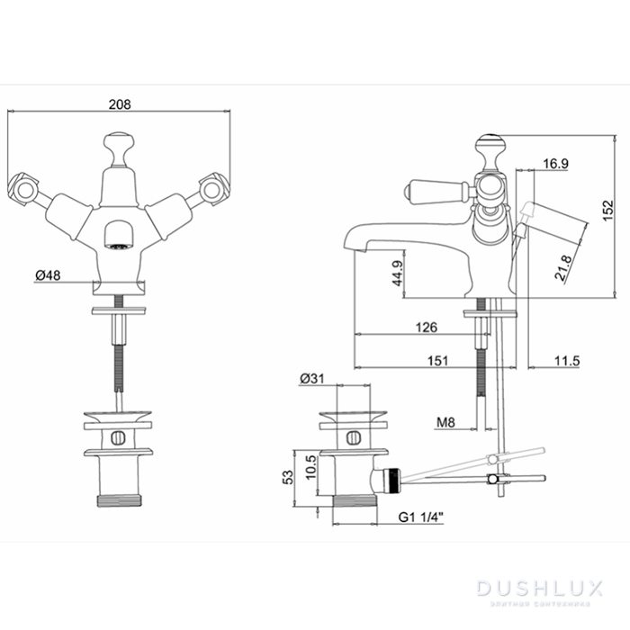 Burlington Bridge Смеситель для раковины, на 1 отв., с автомат. сливом ...