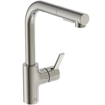 Ideal Standard Gusto Смеситель для кухни, на 1 отв., с высоким вытяжным трубчатым изливом цвет: PVD Silver Storm (Серебряный Шторм)