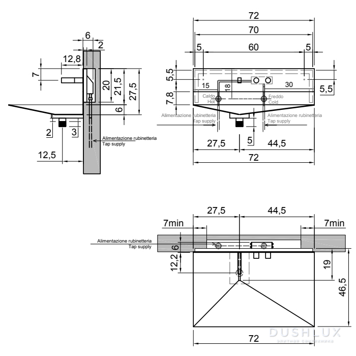 Antonio Lupi Lavandino Раковина 72х44.5х27.5 см, 3 отв., подвесная, из ...