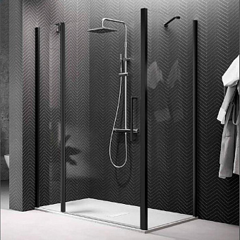 Novellini Young Душевой угол 120х80х200см., Sx/DX, стекло прозрачное, цвет: черный матовый