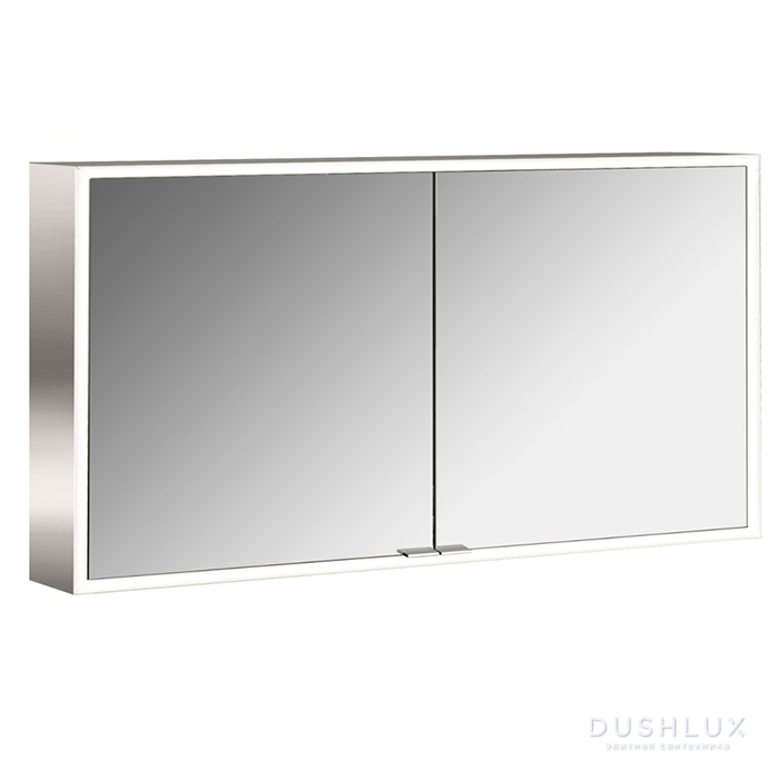 Фото EMCO Prime Зеркальный шкаф 130x70см., с подсветкой, навесной, 2 двери, 2 полки, розетка, цвет: белый