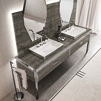 VITAGE milldue edition HILTON 06/b Комплект мебели 226х56х77 см, напольный, 2 раковины, 2 зеркала, с подсветкой, цвет: стекло alabastro bronze