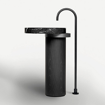 Falper Eccentrico Раковина 63x56x90 см, напольная, мраморная Nero Marquinia, полотенцедержатель титан, цвет: серый дуб