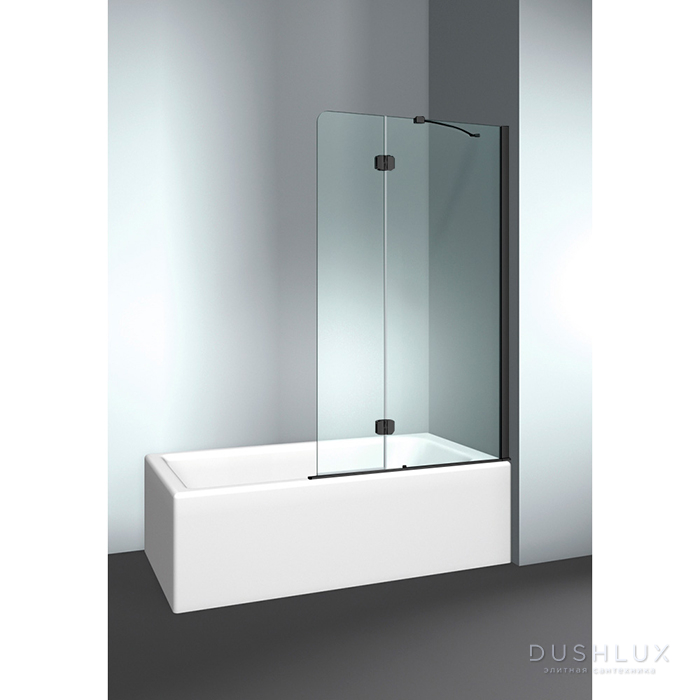 Фото VismaraVetro Шторка на ванну PV 64х150Hсм, размер 100-102(60+40)см, DX (правая), стекло Transparent 04, Matt Black 09, петли С67 внутр. открытие, TPA