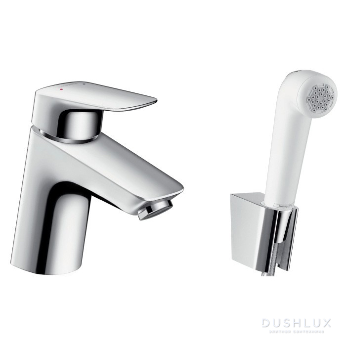 Фото Hansgrohe Logis Набор для биде: смеситель для раковины на 1 отв, без дон.клапана, излив 107мм, душ бидетте с держателем и шланг 1,6м, цвет: хром
