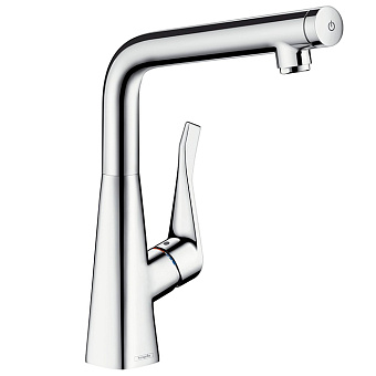 Hansgrohe Metris Select Смеситель для кухни на 1 отв, поворотный излив, кнопка вкл/выкл воды, цвет хром