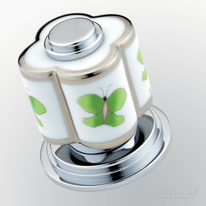 Фото THG CAPUCINE VERT DECOR PLATINE Вентиль смесителя для раковины, декор платина/зеленый, цвет: хром