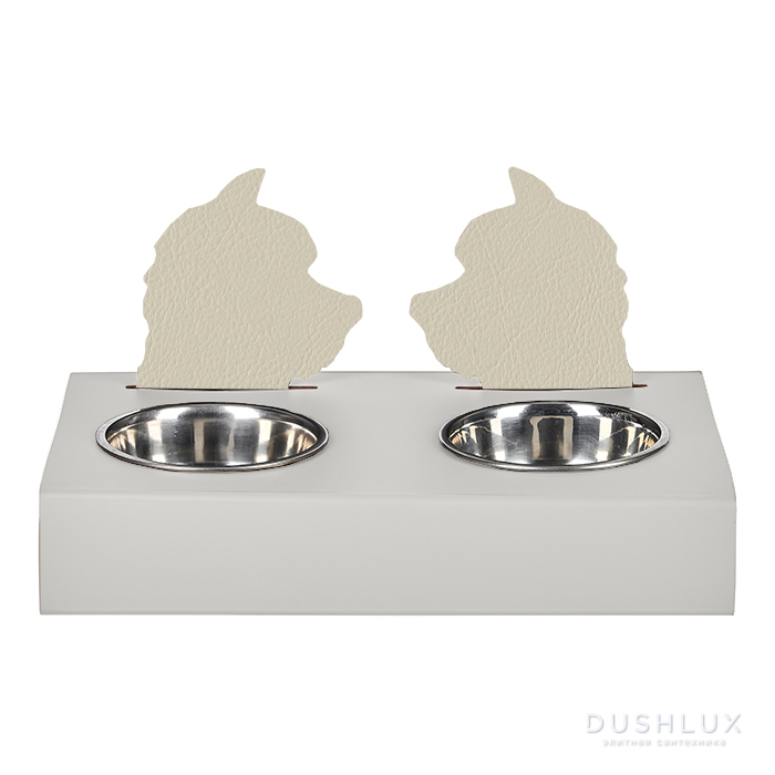 ADJ Подставка с мисками Dog, хром, 40x22xH7.5 см., цвет: белый/панна котта