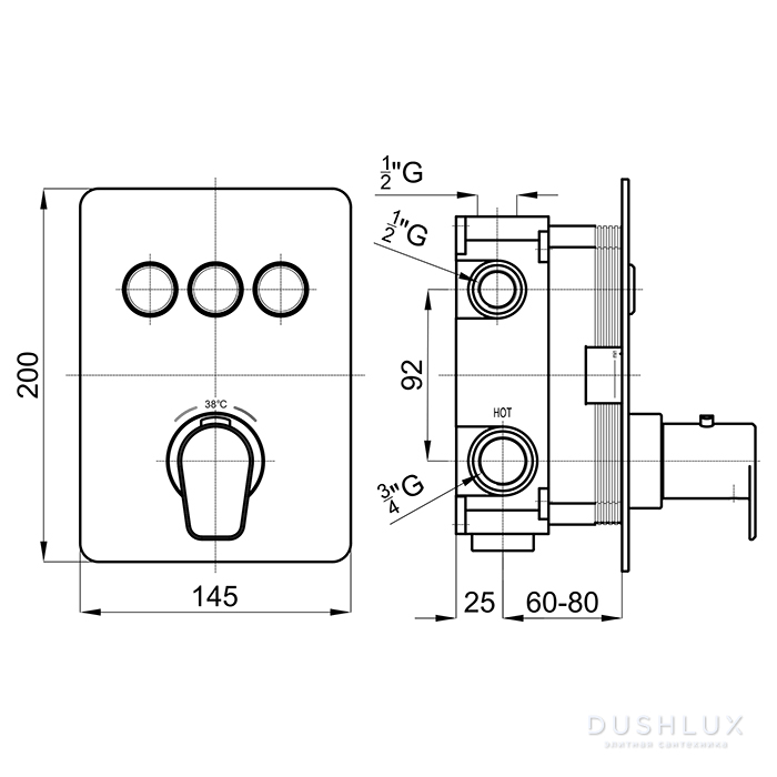 Noken Touch&Feel Смеситель/термостат для ванны, на 1 отв., цвет: xром ...