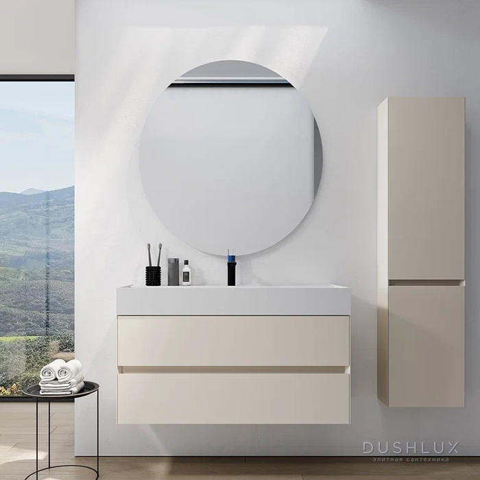 Фото Verona Style Shape C Тумба подвесная с раковиной 90х50см, 2 выдв. ящика, цвет: M31 Linen matt (льняной матовый)