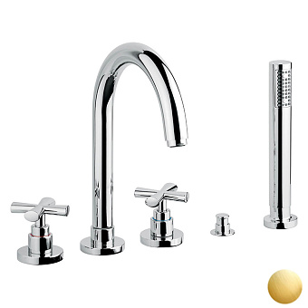 Emmevi Spirit New Смесителя на борт ванны, на 5 отв., с ручным душм и поворотным изливом, цвет: брашированное золото