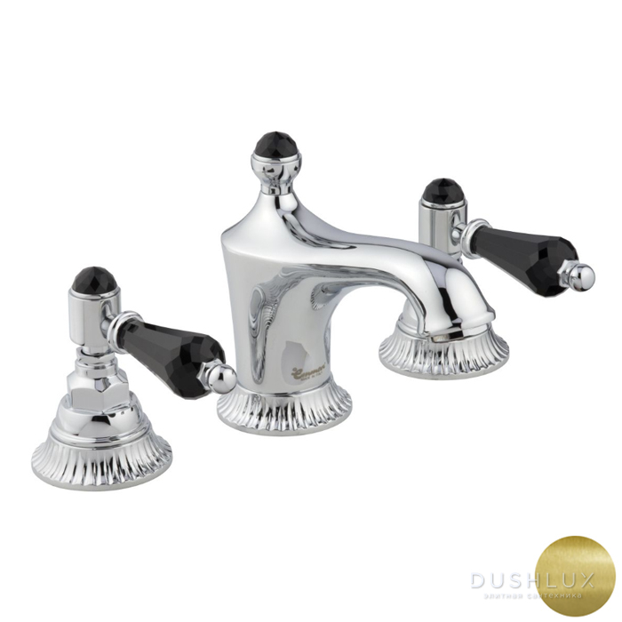 Фото Emmevi The One Atena Смеситель для раковины, 3 отверстия, черные кристаллы Swarovski, цвет: бронза