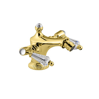 Emmevi The One Atena Смеситель для биде, 1 отверстие, с донным клапаном, прозрачные кристаллы Swarovski, цвет: золото
