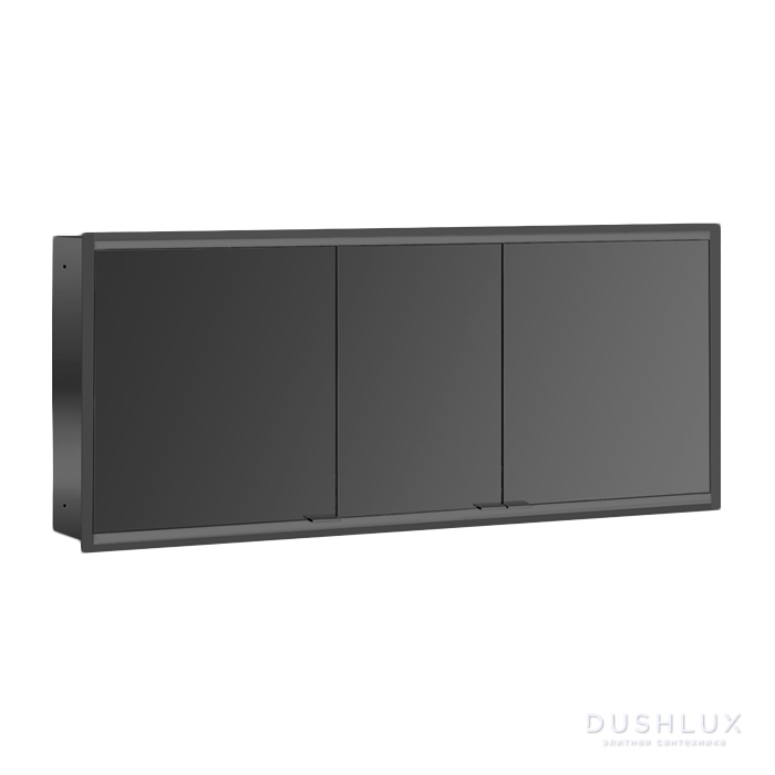 Фото EMCO Prime2 Зеркальный шкаф 160x70см., с подсветкой, встраиваемый, 3 двери, 4 полки, розетка, цвет: черный