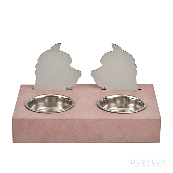ADJ Подставка с мисками Dog, хром, 40x22xH7.5 см., цвет: пепельная роза/устричный