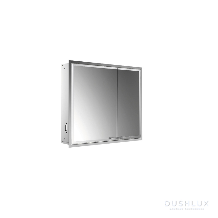 Фото EMCO Prestige2 Зеркальный шкаф 66x81.5см., встраиваемый, LED-подсветка, 2 двери, 2 полки, розетка, левый, без EMCO light system