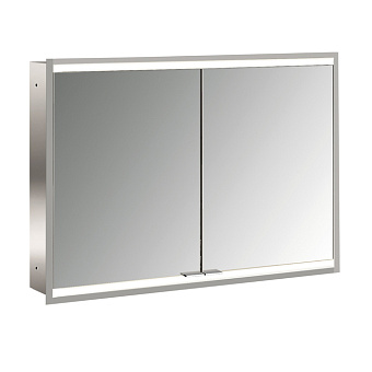 EMCO Prime2 Зеркальный шкаф 100x70см., с подсветкой, встраиваемый, 2 двери, 2 полки, розетка, цвет: белый