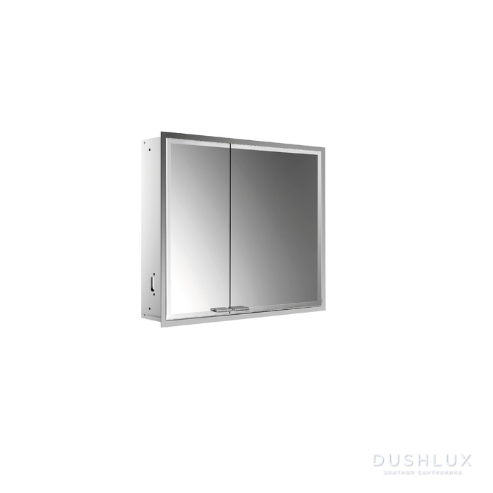 Фото EMCO Prestige2 Зеркальный шкаф 66x81.5см., встраиваемый, LED-подсветка, 2 двери, 2 полки, розетка, правый, с EMCO light system