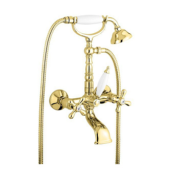 Emmevi Deco Old Смеситель для ванны, настенный, с ручным душем, цвет: золото