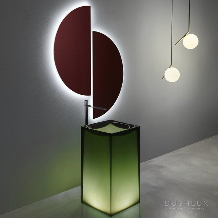 Фото Antonio Lupi Aura Раковина 45x45x85 см, напольная, слив в пол, без отв для смесит, с дон клап, сифоном и трубой слива, Cristalmood, цвет: Bottiglia