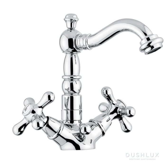 Фото Emmevi Deco Old Смеситель для раковины, на 1 отверстие, с донным клапаном, цвет: белый/хром