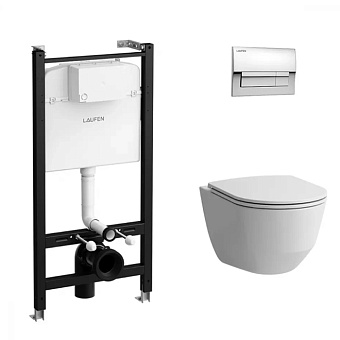 Laufen Pro Унитаз подвесной, безободковый, смыв Rimless, с инсталляционной системой, сиденье с микролифтом, тонкое, цвет: белый/хром