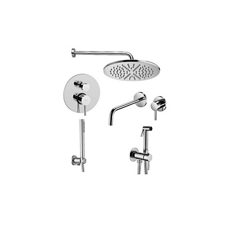 Paffoni Комплект KITZLIG018CR006 с гигиеническим душем, со встраиваемым смесителем для раковины, смеситель для душа на 2 выхода, душ 225мм, цвет: хром