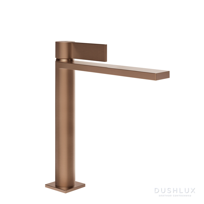 Фото Gessi Inverso Rigato Смеситель для раковины, 1 отв., с донным клапаном "Stop&Go", цвет: Copper Brushed PVD
