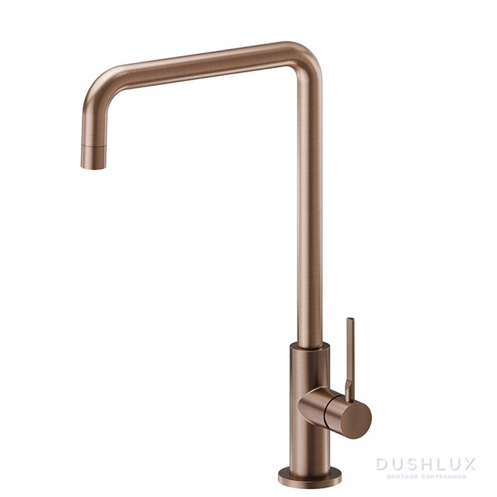 Фото Newform Maki Смеситель для кухни, на 1 отв., поворотный квадратный излив, цвет: brushed copper bronze