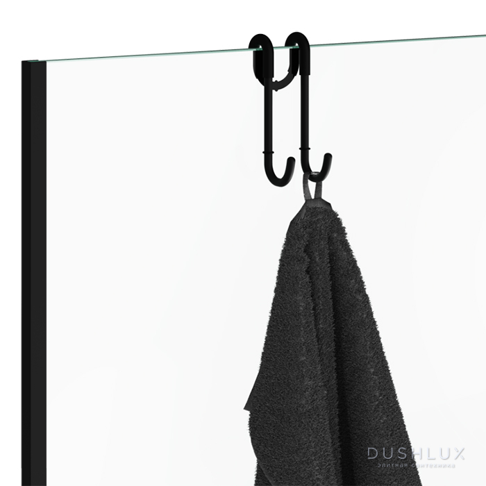 Фото Decor Walther DH 1 Крючок двойной, для установки на стекло душевой кабины, цвет: черный матовый