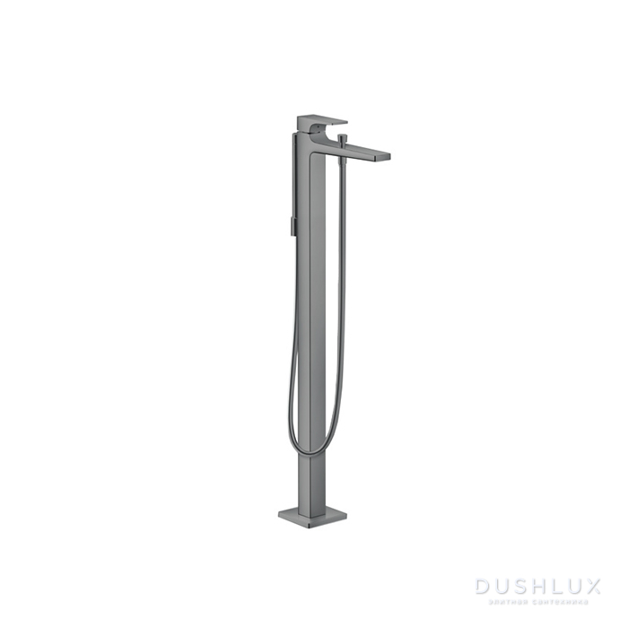 Фото Hansgrohe Metropol Смеситель для ванны, на 1 отв, напольный, с ручным душем, излив 235мм, цвет: шлифованный черный хром