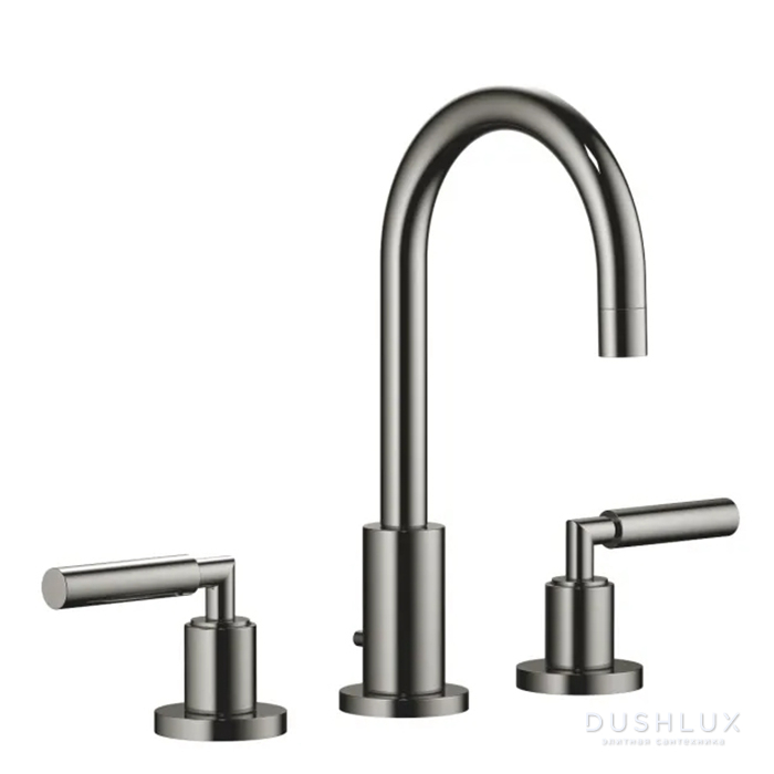 Фото Dornbracht Tara Смеситель для раковины, на 3 отв., с донным клапаном, цвет: Dark Chrome