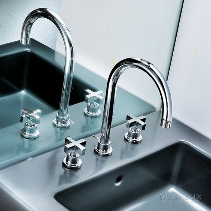 Фото CISAL Barcelona Смеситель для раковины на 3 отверстия с донным клапаном, цвет: хром