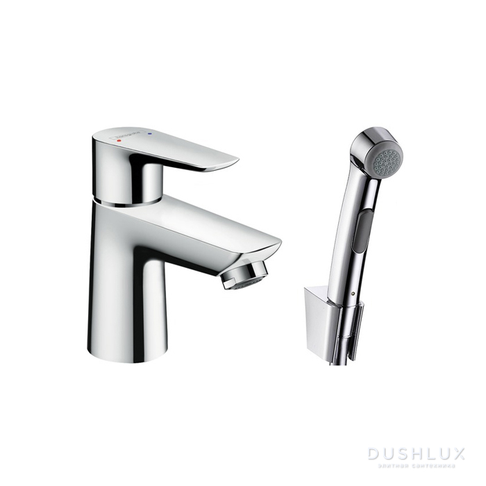 Фото Hansgrohe Talis E Набор для биде: смеситель для раковины на 1 отв, с дон.клапаном PushOpen, излив 96мм, душ бидетте с держателем и шланг, цвет: хром