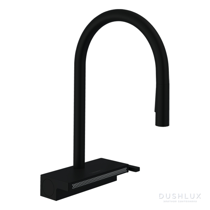 Фото Hansgrohe Aquno Select M81 Смеситель для кухни, на 1 отв, поворотный излив 22см., с вытяжным душем, 3jet, h164мм,+каскад, sBox, цвет: хром