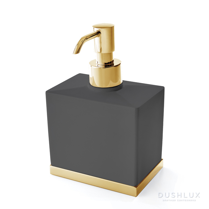 Фото 3SC Mood Deluxe Black Дозатор настольный, композит Solid Surface, цвет: чёрный матовый/золото 24к.
