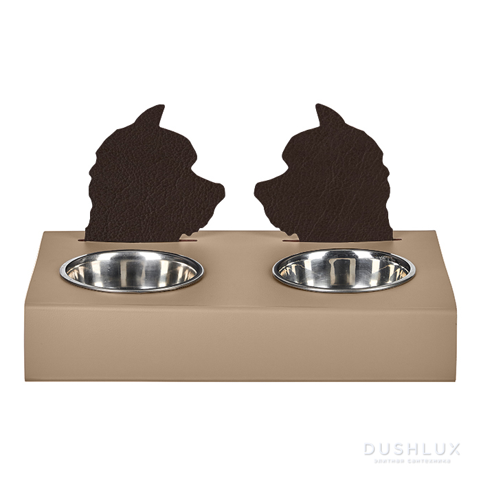 ADJ Подставка с мисками Dog, хром, 40x22xH7.5 см., цвет: капучино/шоколад