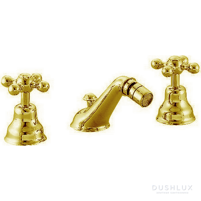 Фото CISAL Arcana Ceramic Смеситель для биде на 3 отверстия с донным клапаном, цвет: золото
